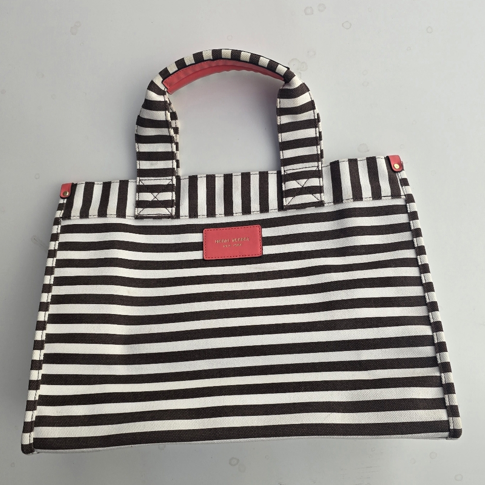 Henri Bendel Bag Striped white brown pink canvas